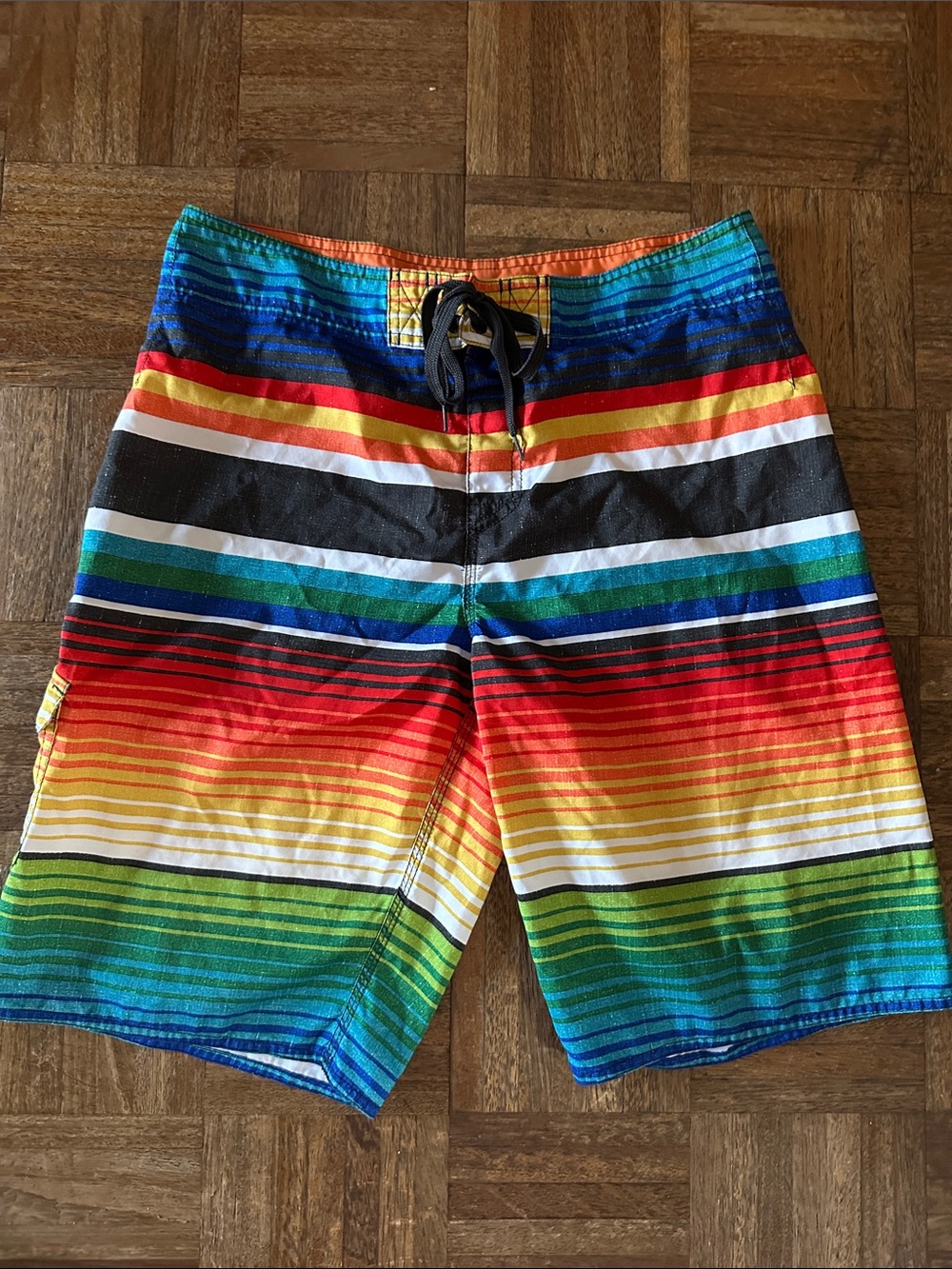 Hang Ten Striped Swim Board Shorts - Red, Yellow, Green, Blue, Black
